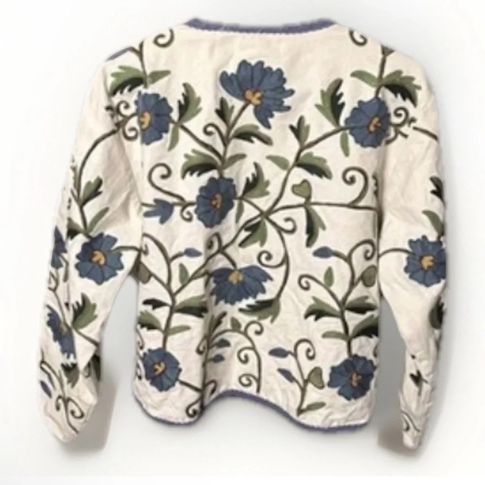 Paul Harris Design Floral Embroidered Jacket | Boho Cottagecore | Size S
